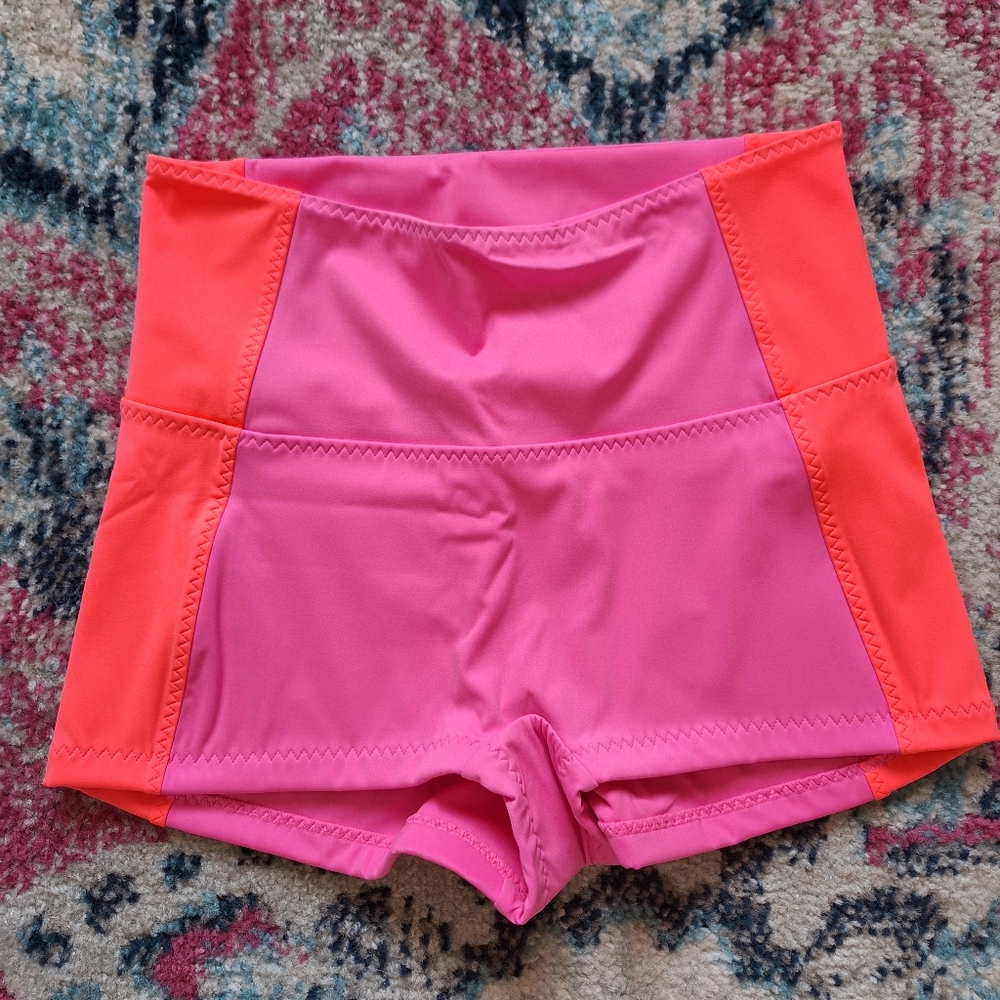 Fabletics High-Waisted Swim Short Women's Small in Neon Flamingo/Neon Tropics